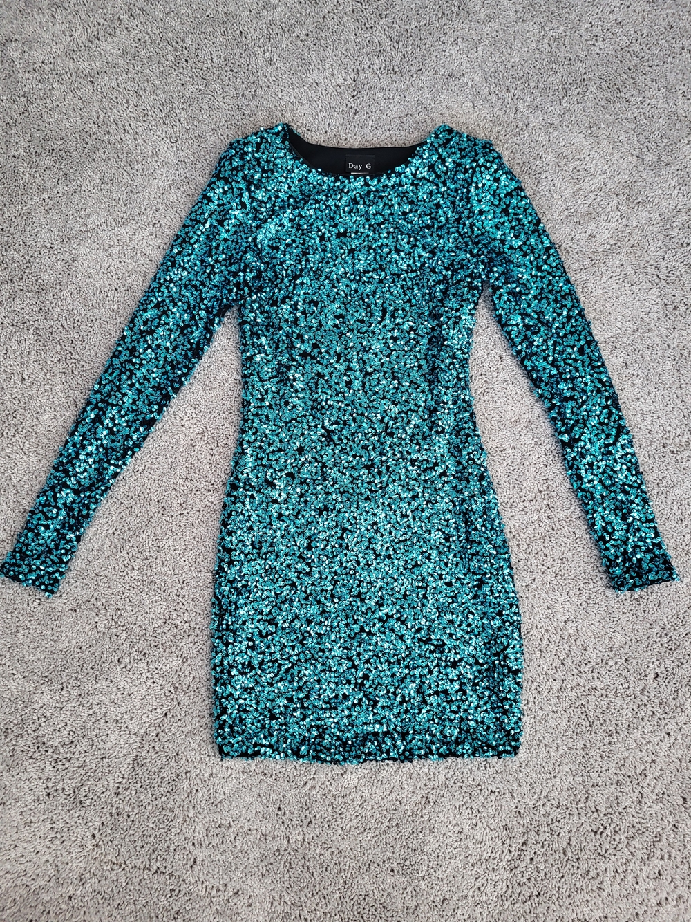 Day G, Teal Sequin Long Sleeve Party Dress, Size S
